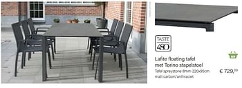 Aanbiedingen Lafite floating tafel spraystone 8mm 220x95cm matt carbon-anthraciet - Taste 480 - Geldig van 14/03/2021 tot 31/05/2021 bij Multi Bazar