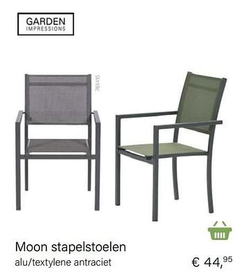 Aanbiedingen Moon stapelstoelen alu-textylene antraciet - Garden Impressions - Geldig van 14/03/2021 tot 31/05/2021 bij Multi Bazar