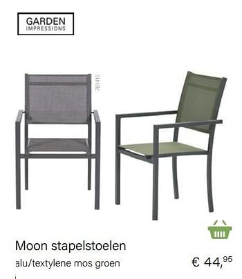Aanbiedingen Moon stapelstoelen alu-textylene mos groen - Garden Impressions - Geldig van 14/03/2021 tot 31/05/2021 bij Multi Bazar