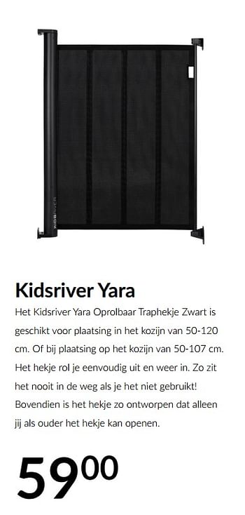 Aanbiedingen Het kidsriver yara oprolbaar traphekje zwart is geschikt voor plaatsing in het kozijn - Kidsriver - Geldig van 16/03/2021 tot 12/04/2021 bij Babypark