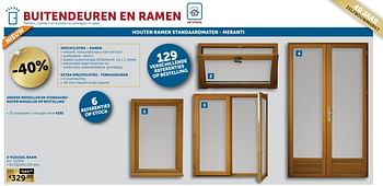 Aanbiedingen Houten ramen standaardmaten - meranti 2-vleugel raam - Geldig van 30/03/2021 tot 26/04/2021 bij Zelfbouwmarkt