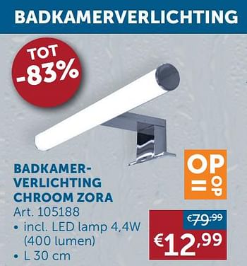 Aanbiedingen Badkamerverlichting chroom zora - Geldig van 30/03/2021 tot 26/04/2021 bij Zelfbouwmarkt