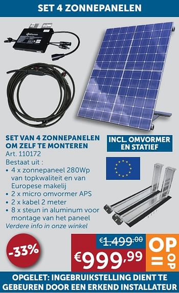 Aanbiedingen Set van 4 zonnepanelen om zelf te monteren - Geldig van 30/03/2021 tot 26/04/2021 bij Zelfbouwmarkt