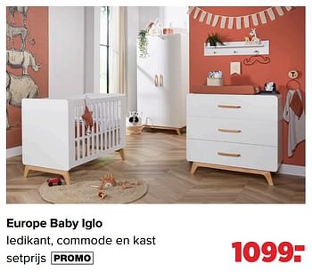 Aanbiedingen Europe baby iglo ledikant, commode en kast - Europe baby - Geldig van 22/03/2021 tot 17/04/2021 bij Baby-Dump