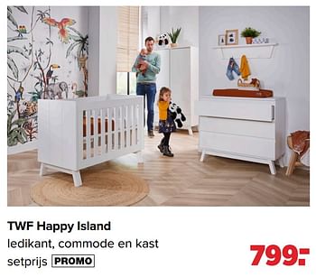 Aanbiedingen Twf happy island ledikant, commode en kast - TWF - Geldig van 22/03/2021 tot 17/04/2021 bij Baby-Dump