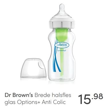 Aanbiedingen Dr brown`s brede halsfles glas options+ anti colic - DrBrown's - Geldig van 04/04/2021 tot 10/04/2021 bij Baby & Tiener Megastore