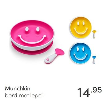 Aanbiedingen Munchkin bord met lepel - Munchkin - Geldig van 04/04/2021 tot 10/04/2021 bij Baby & Tiener Megastore