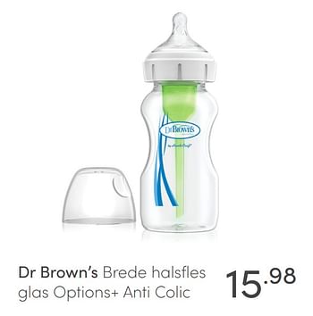 Aanbiedingen Dr brown`s brede halsfles glas options+ anti colic - DrBrown's - Geldig van 11/04/2021 tot 17/04/2021 bij Baby & Tiener Megastore