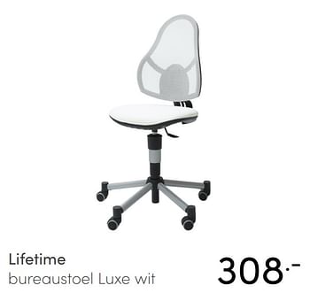 Aanbiedingen Lifetime bureaustoel luxe wit - Lifetime - Geldig van 18/04/2021 tot 24/04/2021 bij Baby & Tiener Megastore