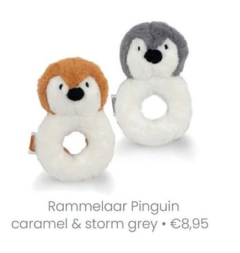 Aanbiedingen Rammelaar pinguin caramel + storm grey - Jollein - Geldig van 18/04/2021 tot 24/04/2021 bij Baby & Tiener Megastore