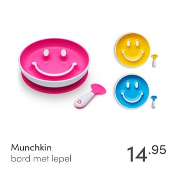 Aanbiedingen Munchkin bord met lepel - Munchkin - Geldig van 18/04/2021 tot 24/04/2021 bij Baby & Tiener Megastore