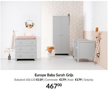 Aanbiedingen Europe baby sarah grijs - Europe baby - Geldig van 13/04/2021 tot 17/05/2021 bij Babypark