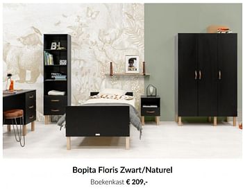 Aanbiedingen Bopita floris zwart-naturel boekenkast - Bopita - Geldig van 13/04/2021 tot 17/05/2021 bij Babypark