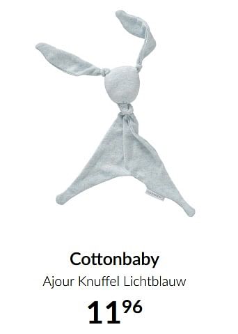 Aanbiedingen Cottonbaby ajour knuffel lichtblauw - Cottonbaby  - Geldig van 13/04/2021 tot 17/05/2021 bij Babypark