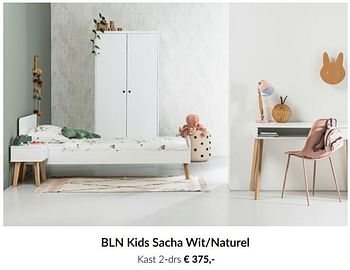 Aanbiedingen Bln kids sacha wit-naturel kast 2-drs - BLN Kids - Geldig van 13/04/2021 tot 17/05/2021 bij Babypark