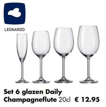 Aanbiedingen Set 6 glazen daily champagneflute - Leonardo - Geldig van 26/04/2021 tot 24/05/2021 bij Multi Bazar