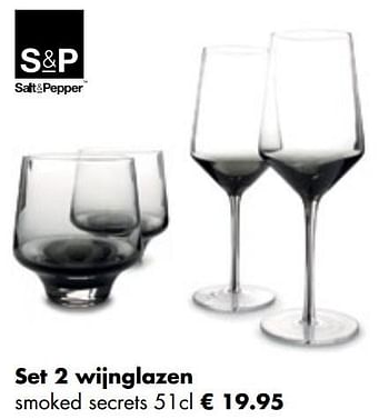 Aanbiedingen Set 2 wijnglazen smoked secrets - Salt &amp; Pepper - Geldig van 26/04/2021 tot 24/05/2021 bij Multi Bazar