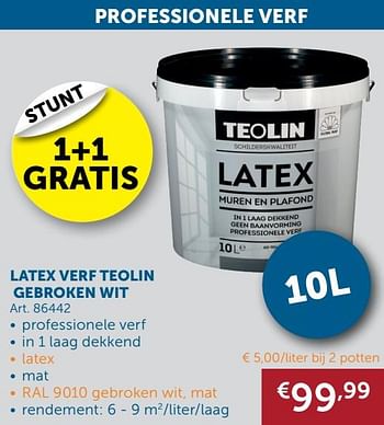 Aanbiedingen Latex verf teolin gebroken wit - Teolin - Geldig van 27/04/2021 tot 24/05/2021 bij Zelfbouwmarkt
