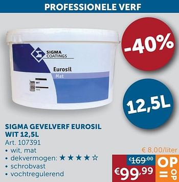 Aanbiedingen Sigma gevelverf eurosil wit - Sigma - Geldig van 27/04/2021 tot 24/05/2021 bij Zelfbouwmarkt