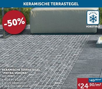 Aanbiedingen Keramische terrastegel pietra verona - Geldig van 27/04/2021 tot 24/05/2021 bij Zelfbouwmarkt