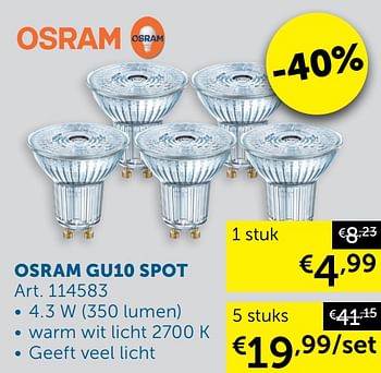 Aanbiedingen Osram gu10 spot - Osram - Geldig van 27/04/2021 tot 24/05/2021 bij Zelfbouwmarkt
