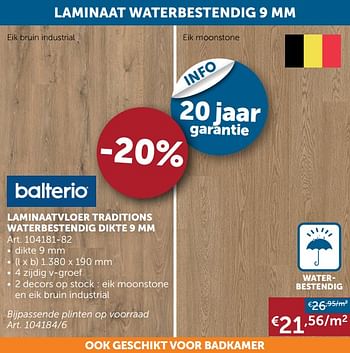 Aanbiedingen Laminaatvloer traditions waterbestendig dikte 9 mm - Balterio - Geldig van 27/04/2021 tot 24/05/2021 bij Zelfbouwmarkt