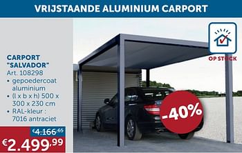 Aanbiedingen Vrijstaande aluminium carport carport salvador - Geldig van 27/04/2021 tot 24/05/2021 bij Zelfbouwmarkt