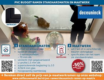 Aanbiedingen Pvc budget ramen standaardmaten en maatwerk -50% - Deceuninck - Geldig van 27/04/2021 tot 24/05/2021 bij Zelfbouwmarkt