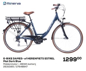 Aanbiedingen E-bike dames- of herenfiets estrel mat dark blue - Minerva - Geldig van 20/04/2021 tot 25/05/2021 bij Supra Bazar