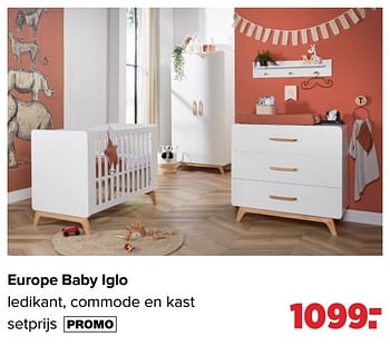 Aanbiedingen Europe baby iglo ledikant, commode en kast - Europe baby - Geldig van 19/04/2021 tot 15/05/2021 bij Baby-Dump