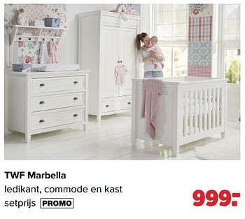 Aanbiedingen Twf marbella ledikant, commode en kast - TWF - Geldig van 19/04/2021 tot 15/05/2021 bij Baby-Dump