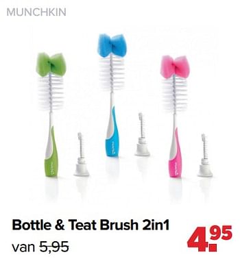 Aanbiedingen Bottle + teat brush 2in1 - Munchkin - Geldig van 19/04/2021 tot 15/05/2021 bij Baby-Dump
