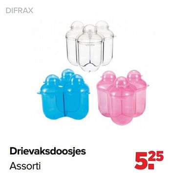 Aanbiedingen Drievaksdoosjes assorti - Difrax - Geldig van 19/04/2021 tot 15/05/2021 bij Baby-Dump