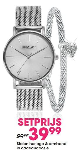Aanbiedingen Stalen horloge + armband in cadeaudoosje - Donna Mae  - Geldig van 22/04/2021 tot 09/05/2021 bij Lucardi