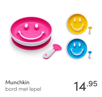 Aanbiedingen Munchkin bord met lepel - Munchkin - Geldig van 09/05/2021 tot 15/05/2021 bij Baby & Tiener Megastore