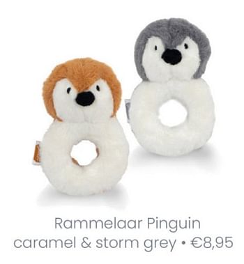 Aanbiedingen Rammelaar pinguin caramel + storm grey - Jollein - Geldig van 09/05/2021 tot 15/05/2021 bij Baby & Tiener Megastore