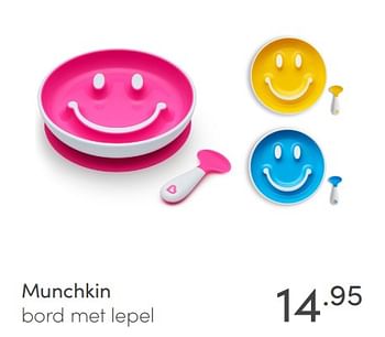 Aanbiedingen Munchkin bord met lepel - Munchkin - Geldig van 16/05/2021 tot 22/05/2021 bij Baby & Tiener Megastore
