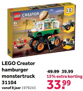 Aanbiedingen Lego creator hamburger monstertruck 31104 - Lego - Geldig van 08/05/2021 tot 30/05/2021 bij Intertoys