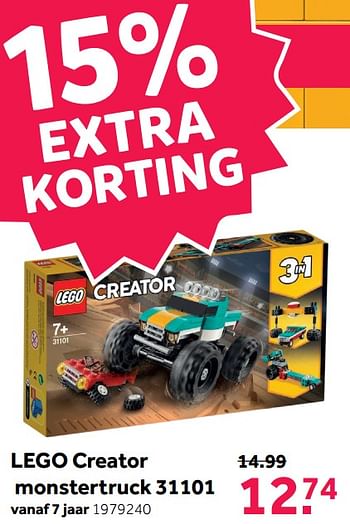 Aanbiedingen Lego creator monstertruck 31101 - Lego - Geldig van 08/05/2021 tot 30/05/2021 bij Intertoys