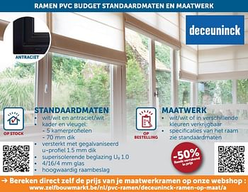 Aanbiedingen Ramen pvc budget standaardmaten en maatwerk -50% - Deceuninck - Geldig van 25/05/2021 tot 21/06/2021 bij Zelfbouwmarkt