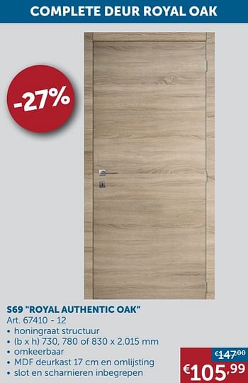Aanbiedingen Complete deur s69 royal authentic oak - Geldig van 25/05/2021 tot 21/06/2021 bij Zelfbouwmarkt