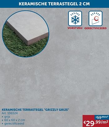 Aanbiedingen Keramische terrastegel grizzly grijs - Geldig van 25/05/2021 tot 21/06/2021 bij Zelfbouwmarkt