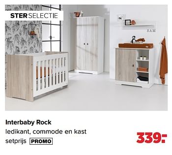 Aanbiedingen Interbaby rock ledikant, commode en kast - Interbaby - Geldig van 17/05/2021 tot 05/06/2021 bij Baby-Dump