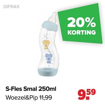Aanbiedingen S-fles smal 250ml woezel+pip - Difrax - Geldig van 17/05/2021 tot 05/06/2021 bij Baby-Dump