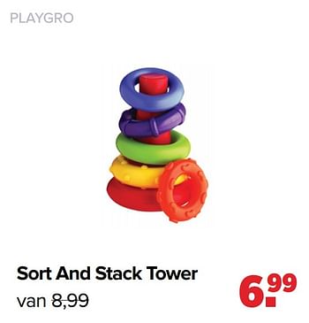 Aanbiedingen Sort and stack tower - Playgro - Geldig van 17/05/2021 tot 05/06/2021 bij Baby-Dump