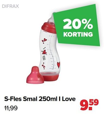 Aanbiedingen S-fles smal i love - Difrax - Geldig van 17/05/2021 tot 05/06/2021 bij Baby-Dump