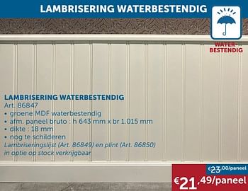 Aanbiedingen Lambrisering waterbestendig - Geldig van 25/05/2021 tot 21/06/2021 bij Zelfbouwmarkt