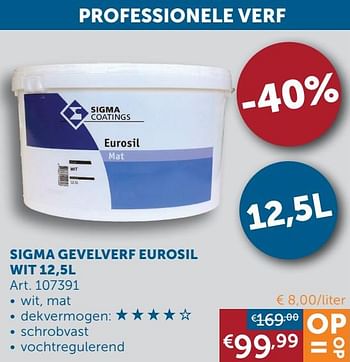 Aanbiedingen Sigma gevelverf eurosil wit - Sigma - Geldig van 25/05/2021 tot 21/06/2021 bij Zelfbouwmarkt