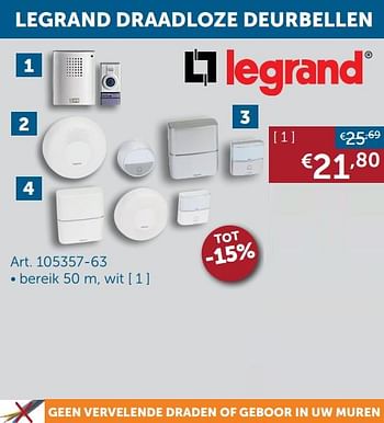 Aanbiedingen Legrand draadloze deurbel - Legrand - Geldig van 25/05/2021 tot 21/06/2021 bij Zelfbouwmarkt