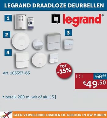 Aanbiedingen Legrand draadloze deurbell - Legrand - Geldig van 25/05/2021 tot 21/06/2021 bij Zelfbouwmarkt